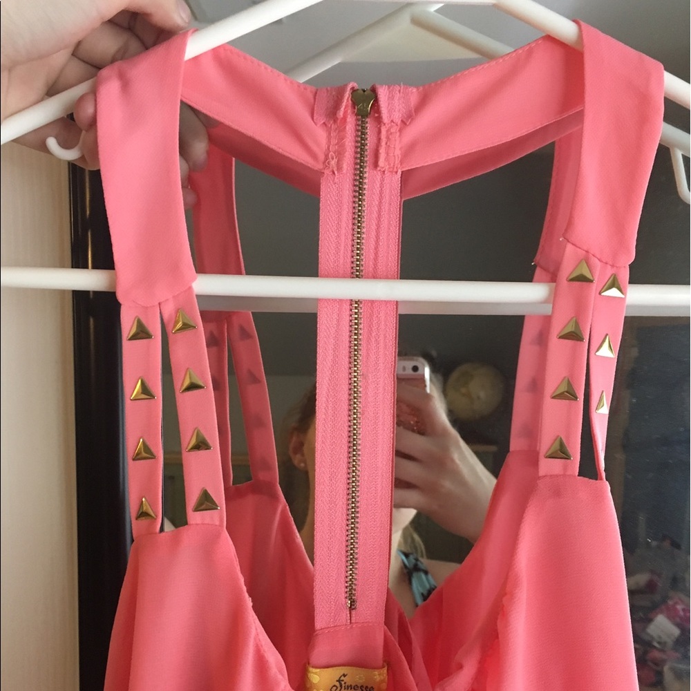 Studded coral tank top with zipper back