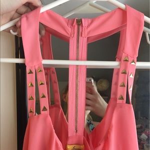 Studded coral tank top with zipper back