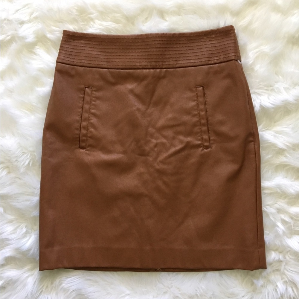 Ann Taylor brown faux leather mini skirt