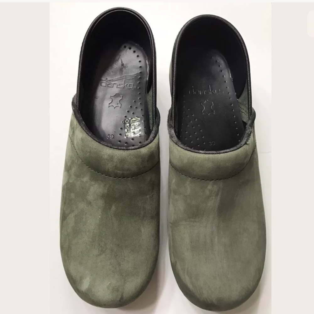 Dansko Olive Green Suede Professional Clogs 39