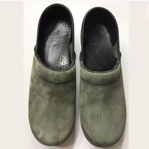 Dansko Olive Green Suede Professional Clogs 39