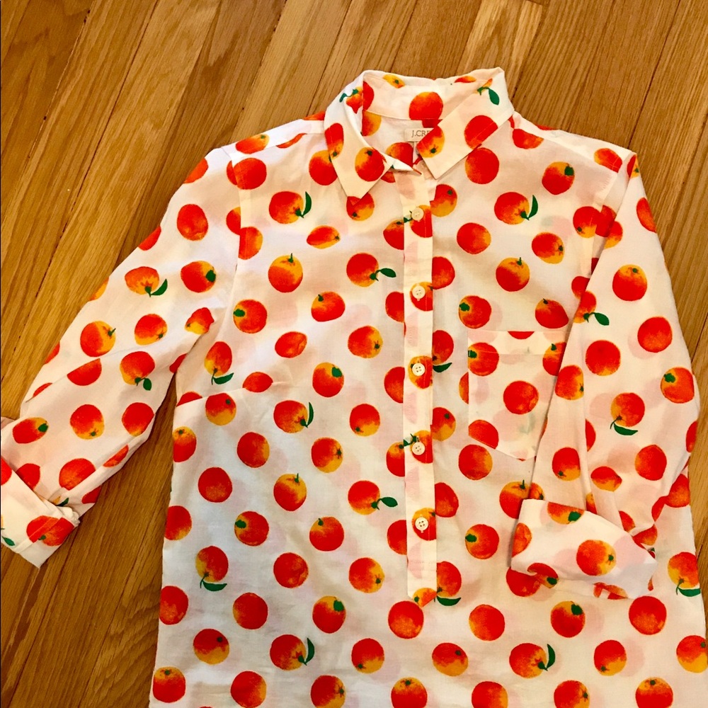 JCrew XS Perfect Fit orange print button down