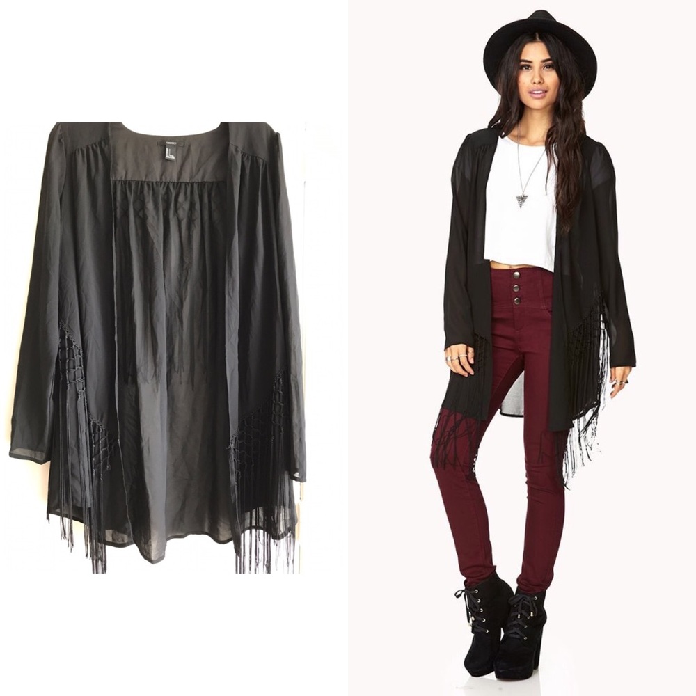 Sold Black Long Sleeved Western Fringe Cardigan