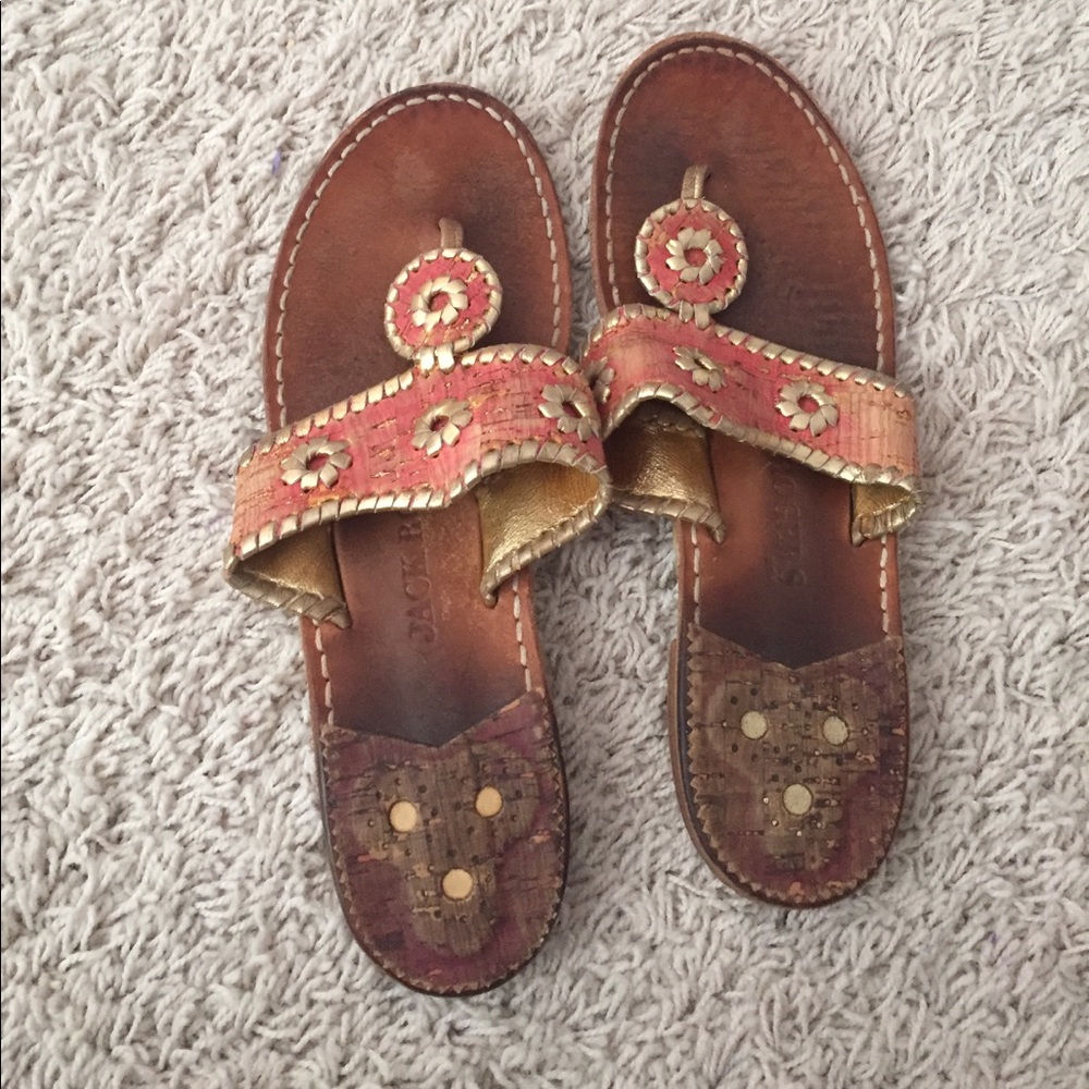 Jack Rogers sandal, gold & red, very gently used