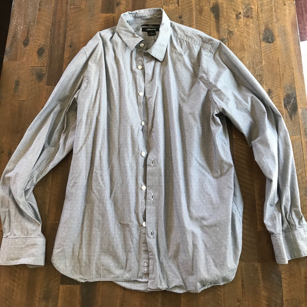 Claiborne men's light grey button down; size L.