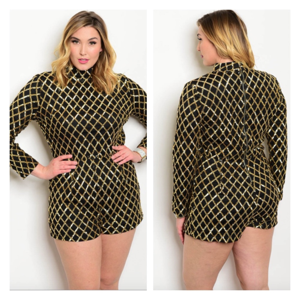 Black Gold Sequins Shorts Romper