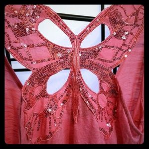 Butterfly back sequen Peach/Pink top