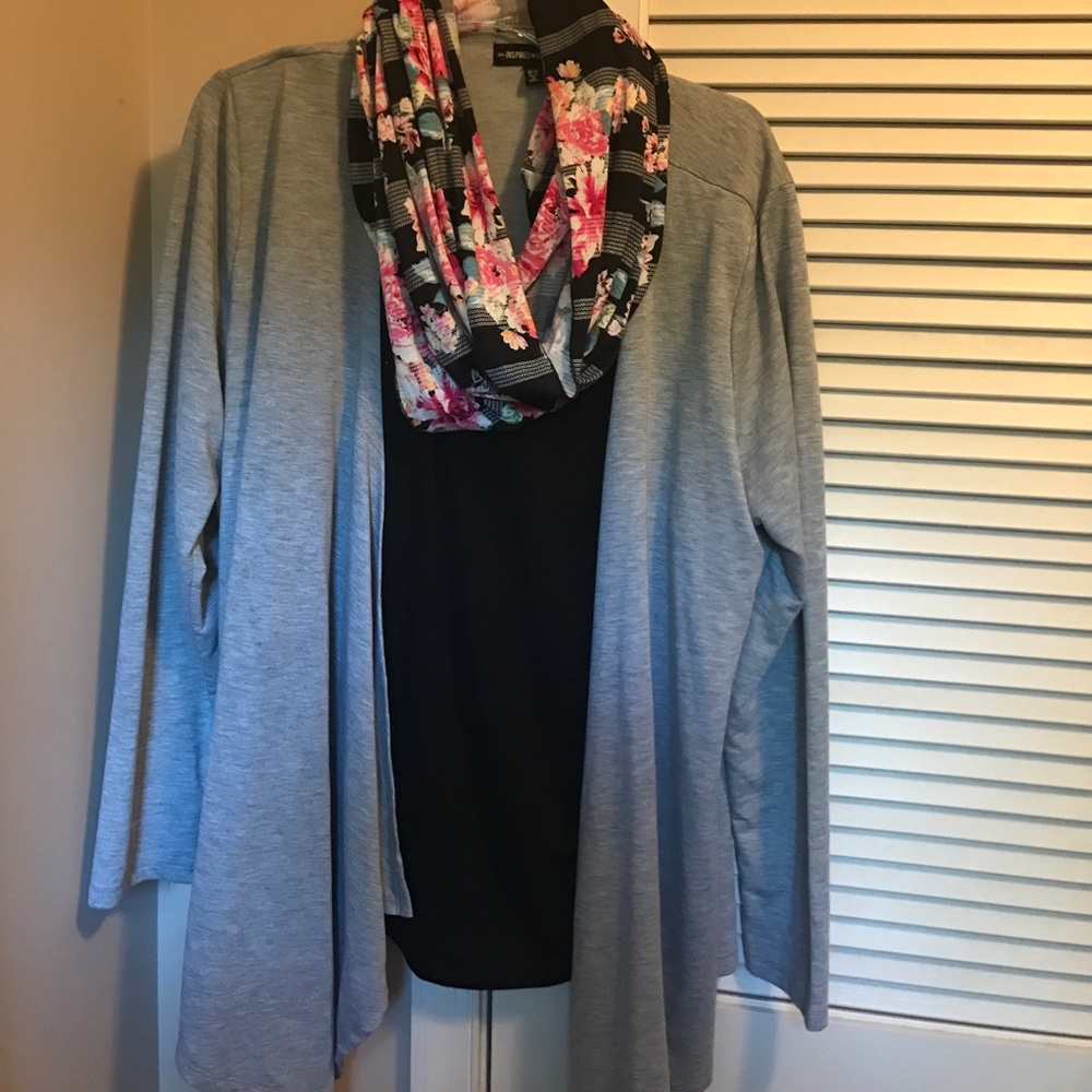 Attached tank and cardigan with scarf