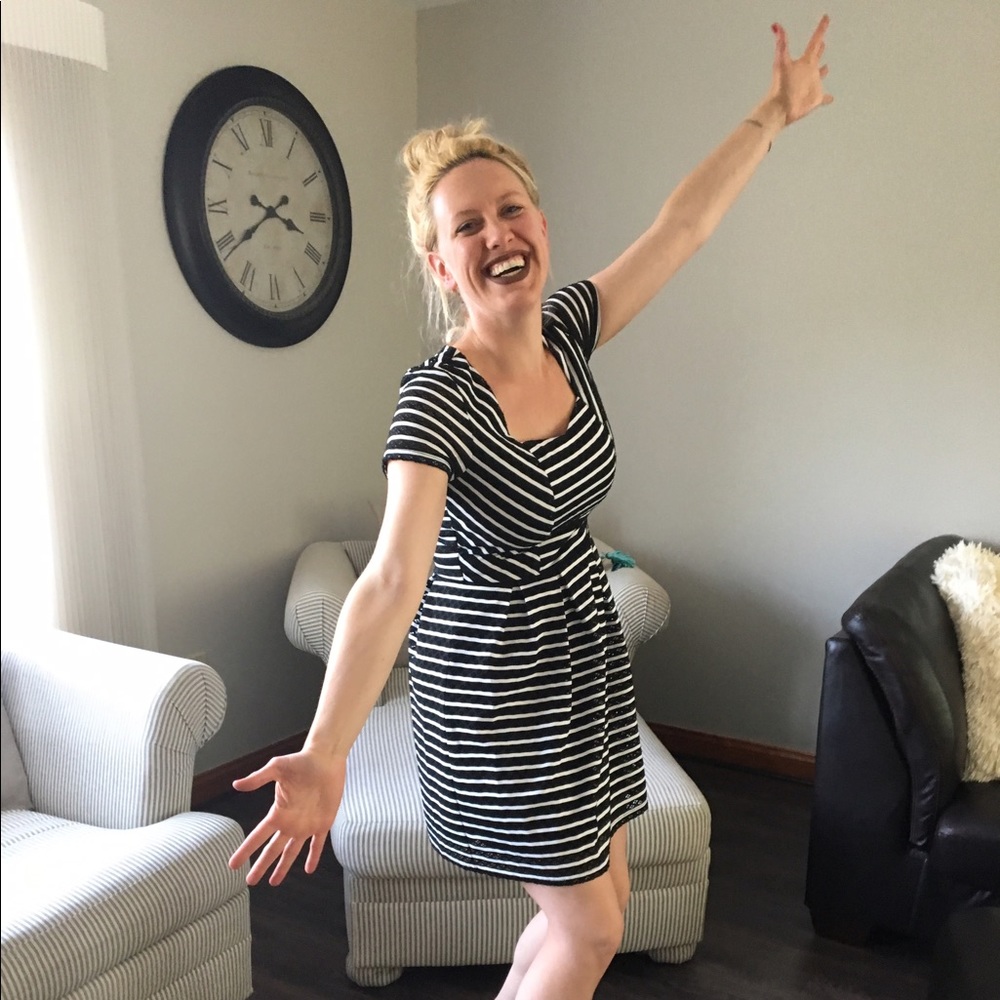 NWT! Black and White Striped Dress!