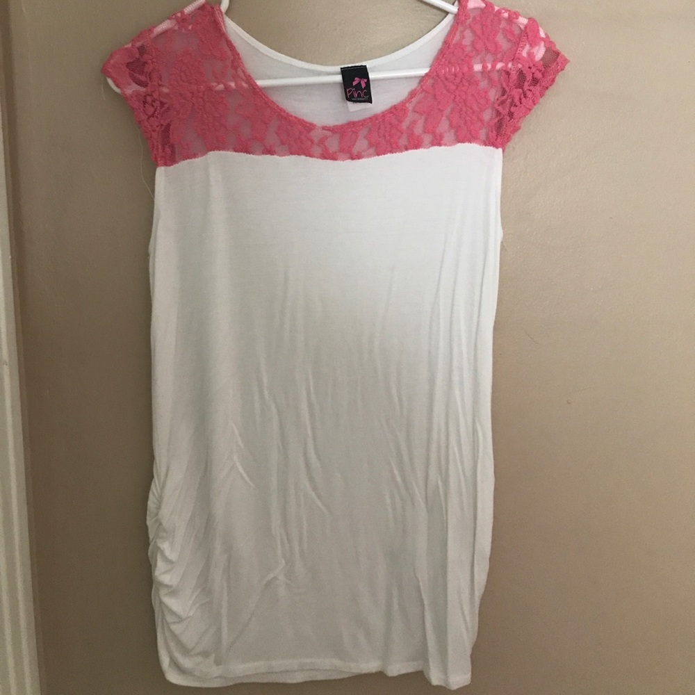 Pink and white maternity shirt