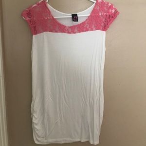 Pink and white maternity shirt