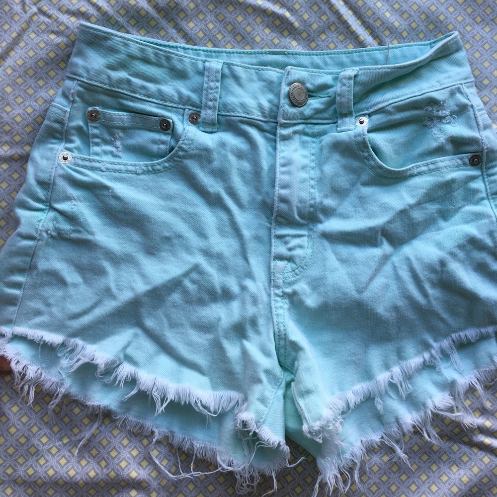 AE light blue distressed high waisted shorts SIZE0