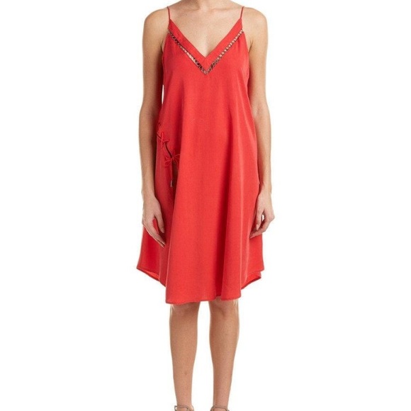Free People Red Chain Neckline Side Slit Dress - Picture 2 of 4