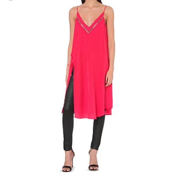 Free People Red Chain Neckline Side Slit Dress - Picture 3 of 4
