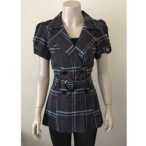 Grey Belted Blazer Top Jacket Size M