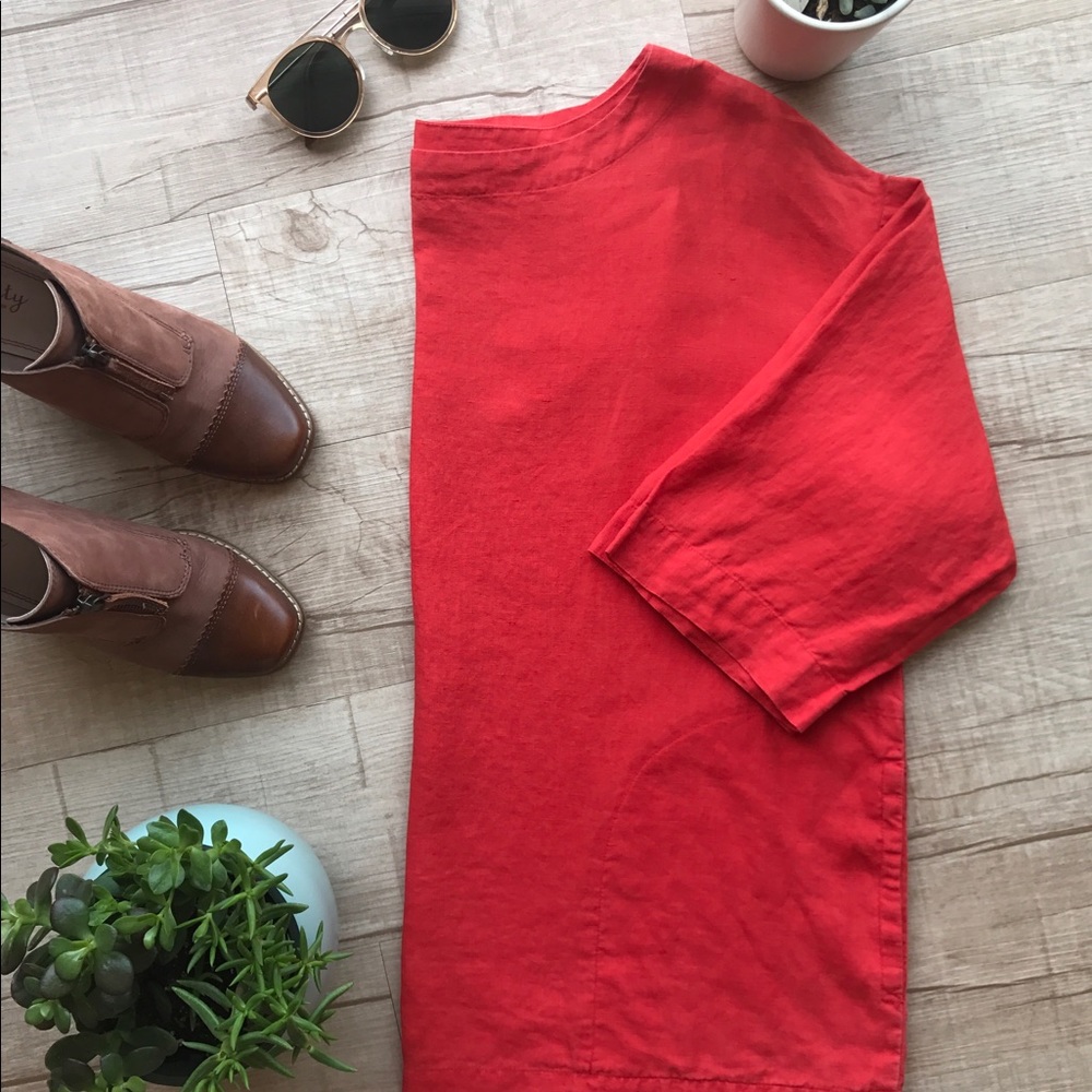 Eileen Fisher Irish Linen 3/4 Sleeve Oversized Top