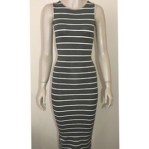 SOLD!! Army Green Striped Midi Dress Size S