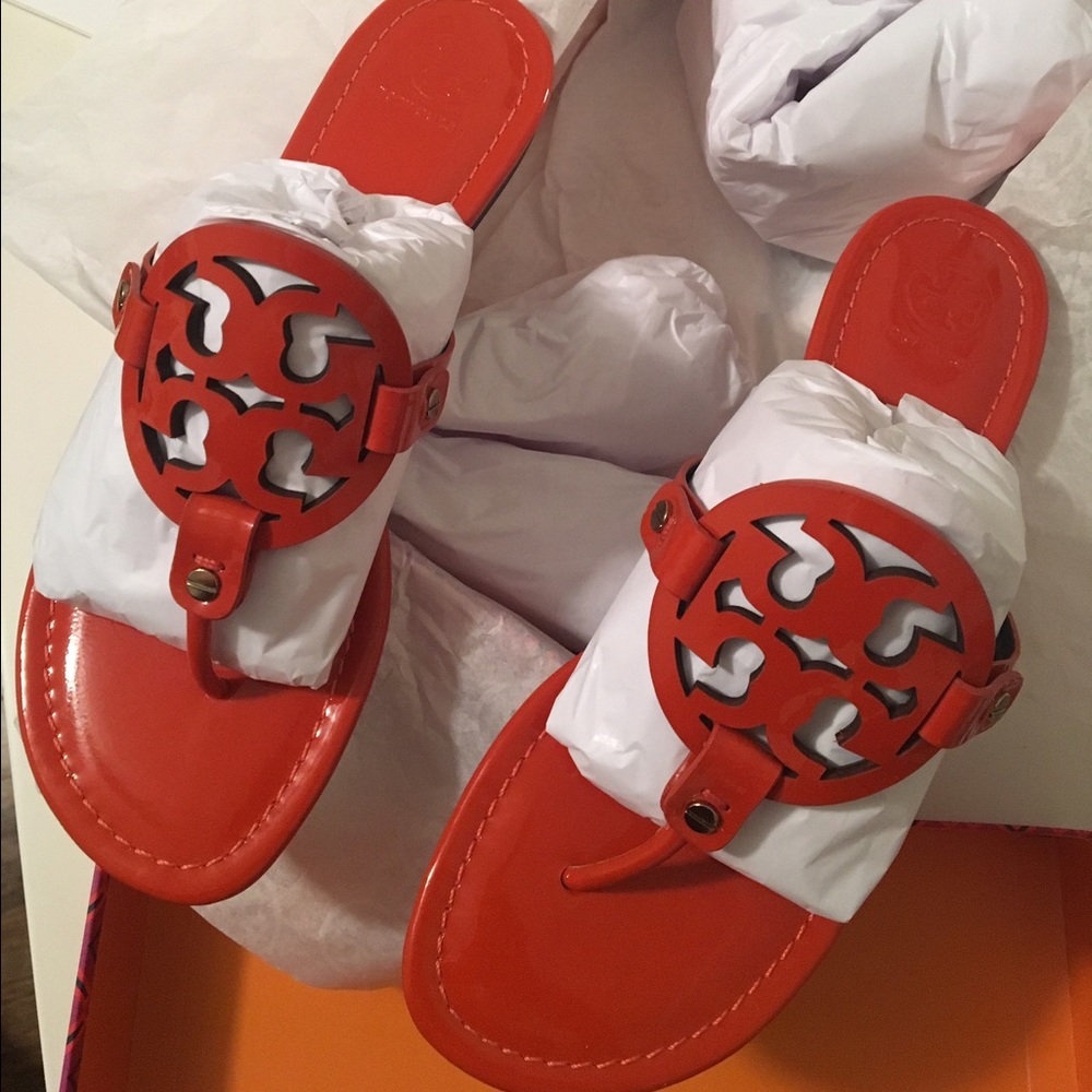 Tory Butch Miller Sandal Orange Patent Leather 9