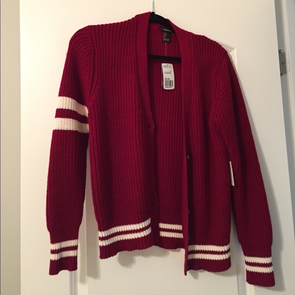 Forever 21 SM Burgundy/Cream Cardigan NWT