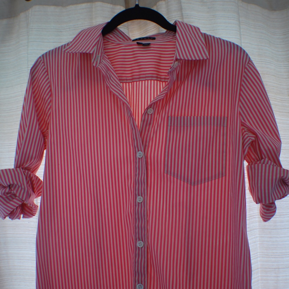 Pink Striped Theory Button Down Shirt