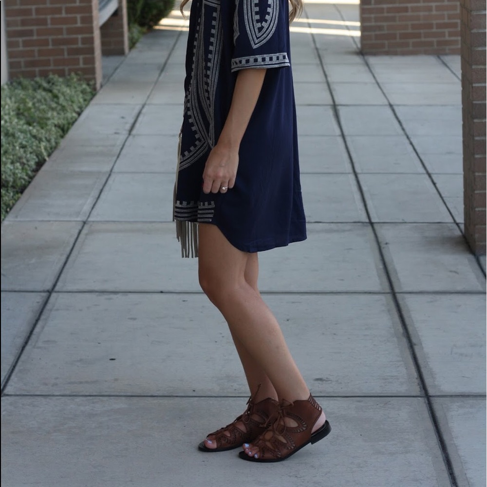 Cognac Cut Out Leather Gladiator Sandals - Picture 3 of 8