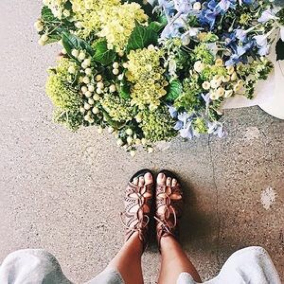 Cognac Cut Out Leather Gladiator Sandals - Picture 2 of 8