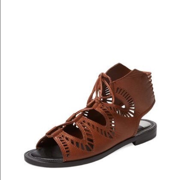 Cognac Cut Out Leather Gladiator Sandals - Picture 4 of 8