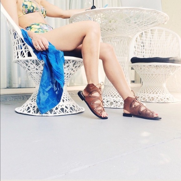 Cognac Cut Out Leather Gladiator Sandals - Picture 8 of 8