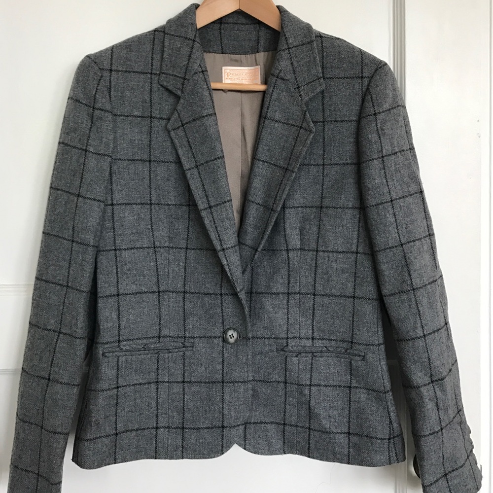 Gray and black patterned Pendelton wool blazer