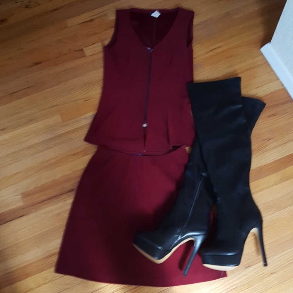 Beautiful Burgundy Color Velvet Shirt & Skirt Set