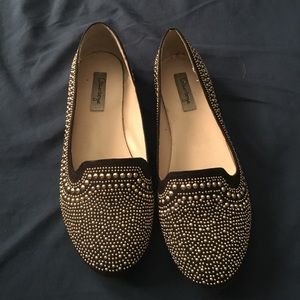 Black velvet and gold studded slip on