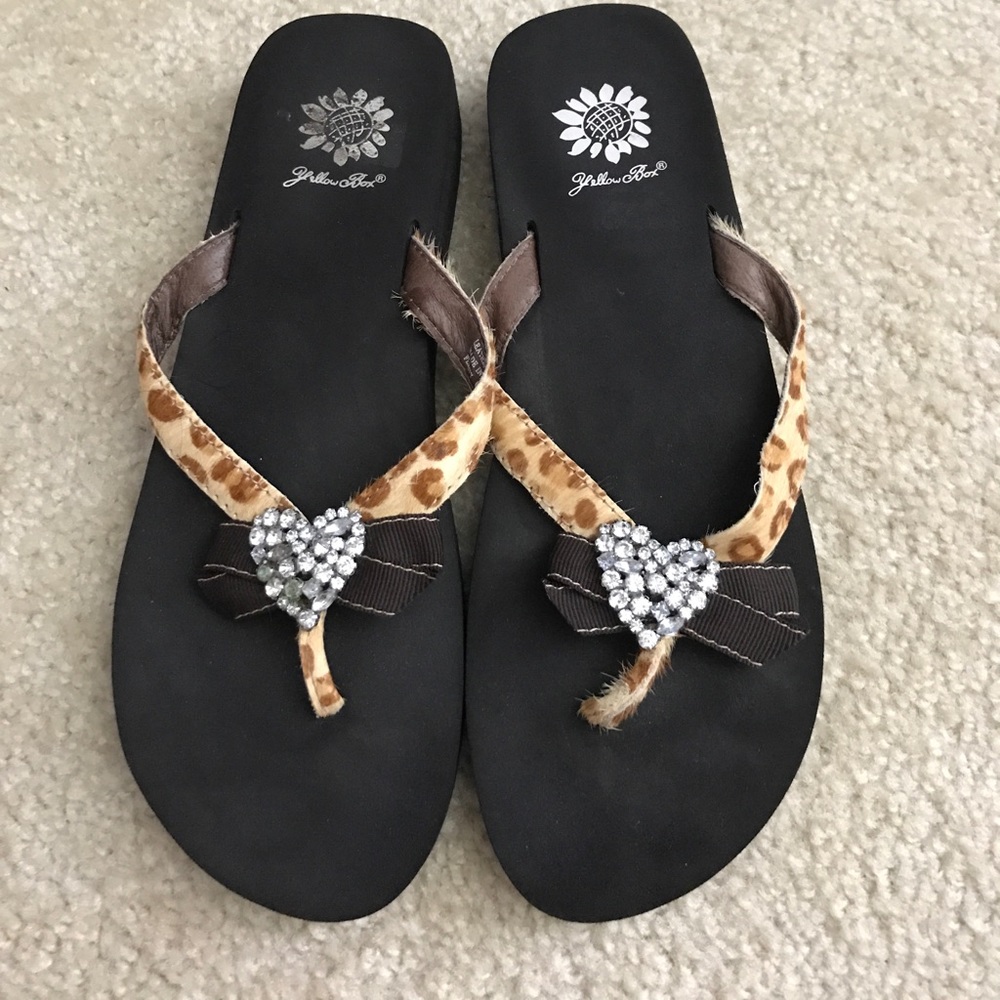 Yellow box flip flops