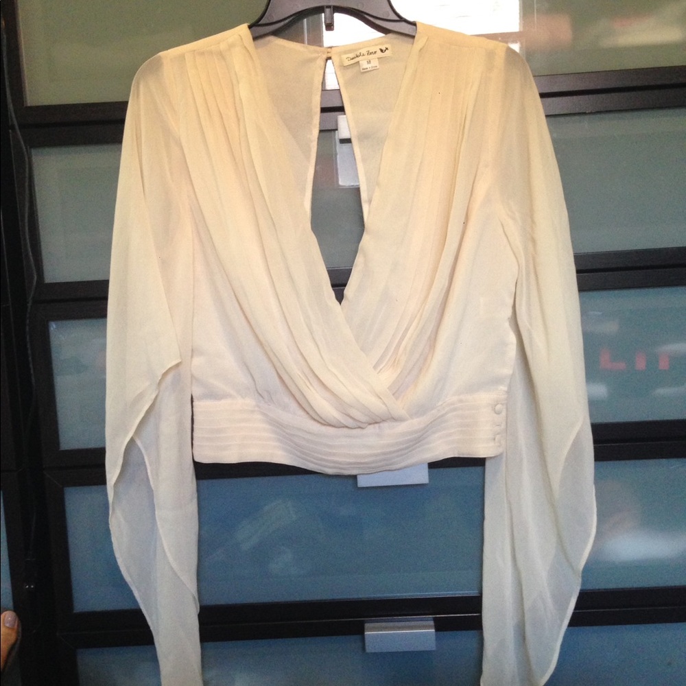 Beige chiffon slit blouse