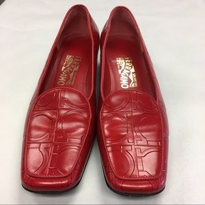 Ferragamo Red Pebble Leather Loafers