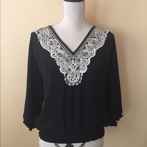 White House Black Market Embroidered Blouse