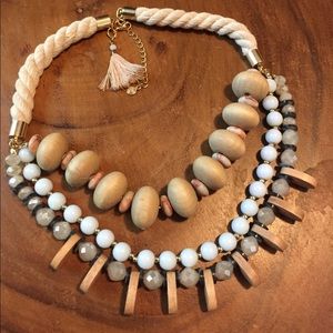 Chunky Wood, Rope, and Beaded Necklace - Loft