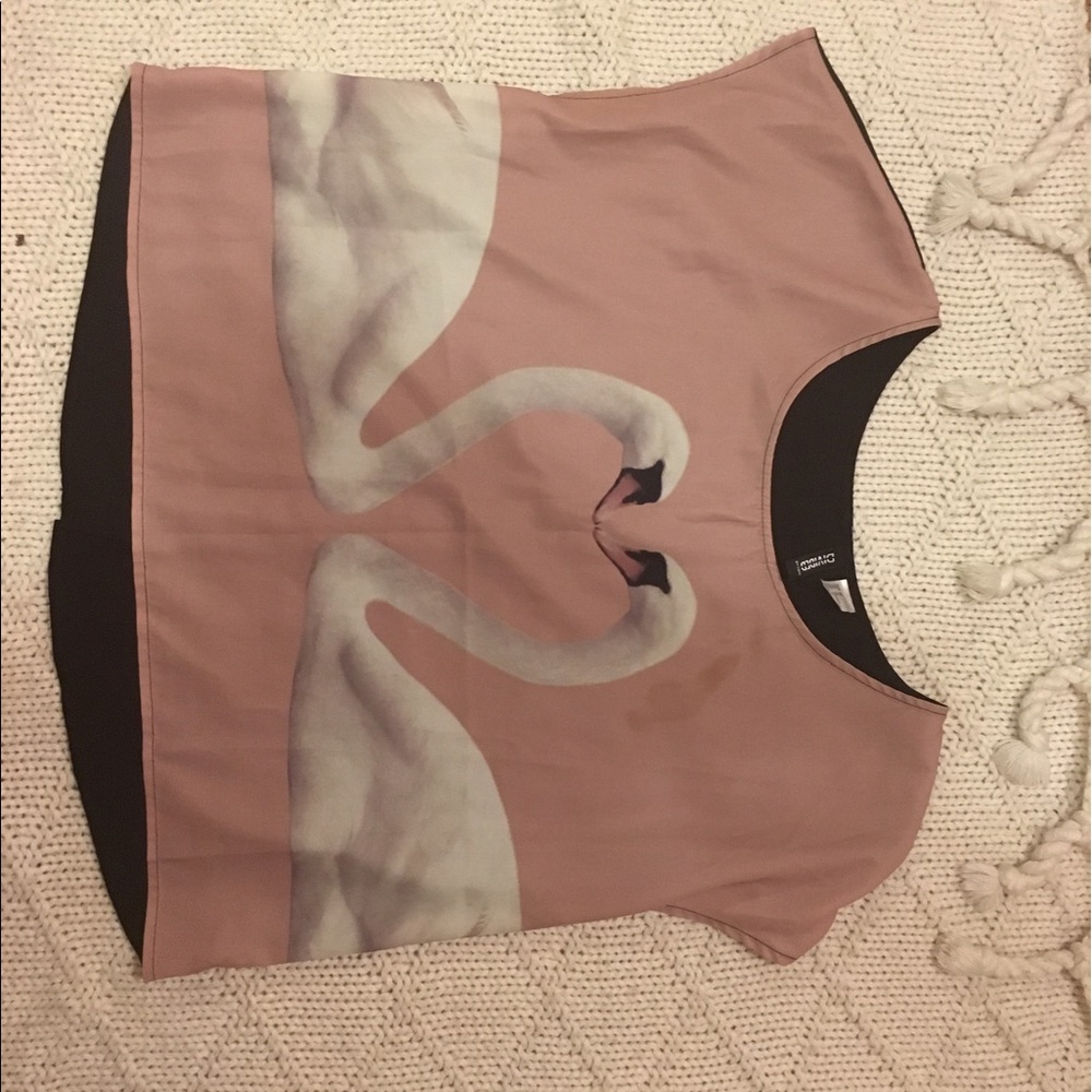 Pink and black swan print crop top