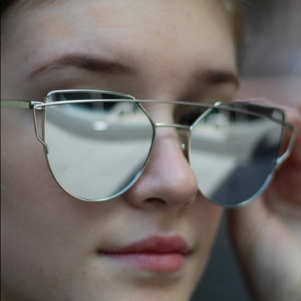 SILVER + GOLD Mirror SUNGLASSES Aviators CATEYE - Picture 3 of 3