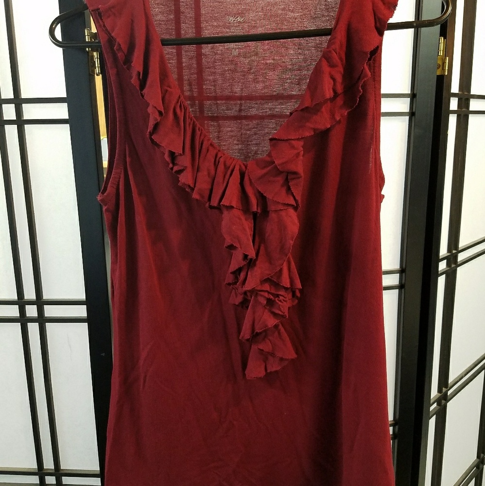 Red Ruffled V Neck tank top