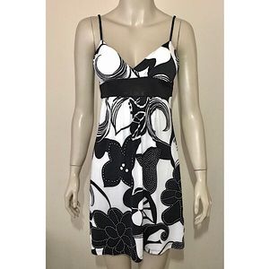 Black and White Print Dress with Tie Back