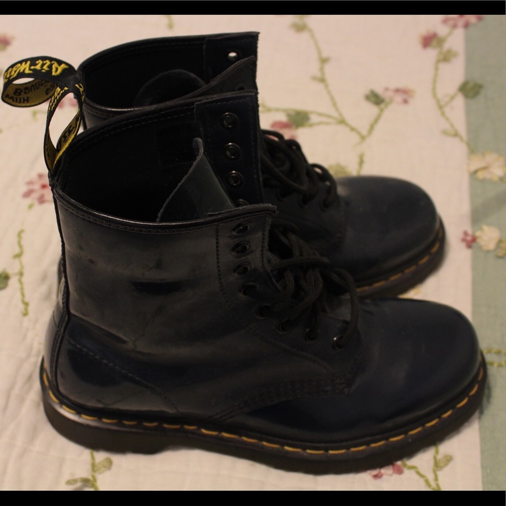 Blue, Patent leather Dr. Martens boots