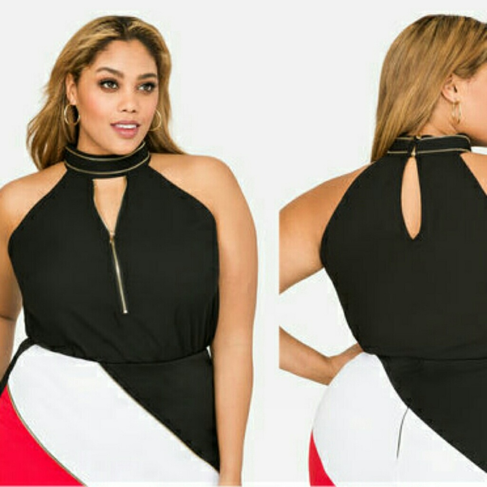 Sexy black halter top with zipper 26/28