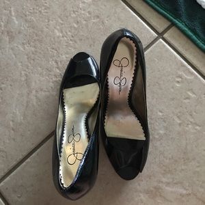 Jessica Simpson Black Patent Peep Toe Pumps