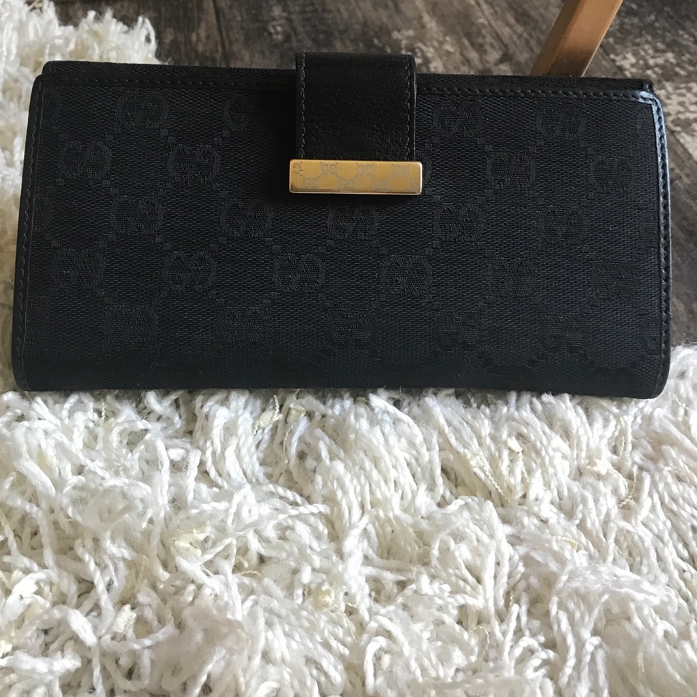 Authentic Black Gucci Monogram Canvas Wallet