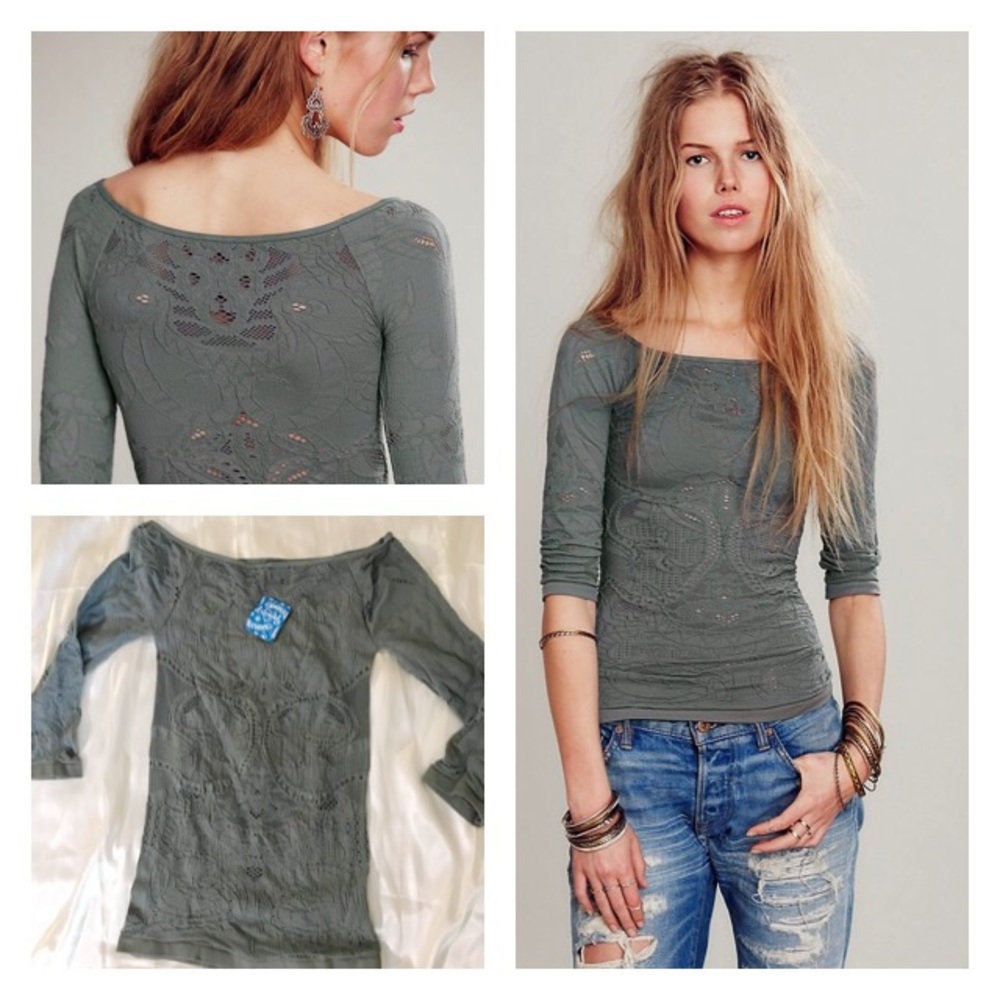Free people seamless lace boatneck top
