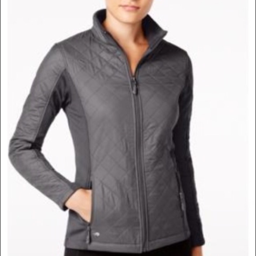 Ideology Colorblocked Quilted Jacket Gray Small