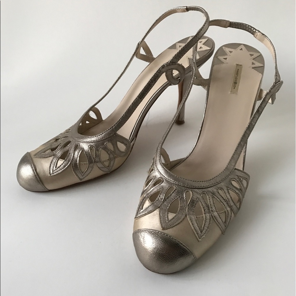 Max Studio Metallic Leather Slingback Heels 9