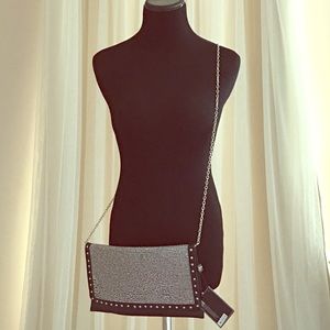 NWT Black Faux Leather and Bling Envelope/Clutch