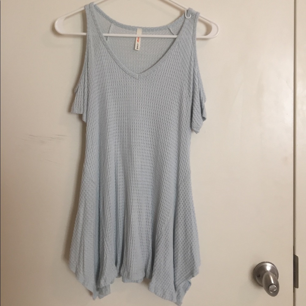 Cold Shoulder Waffle Texture Top