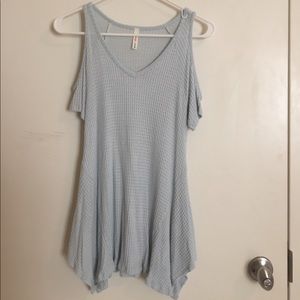 Cold Shoulder Waffle Texture Top